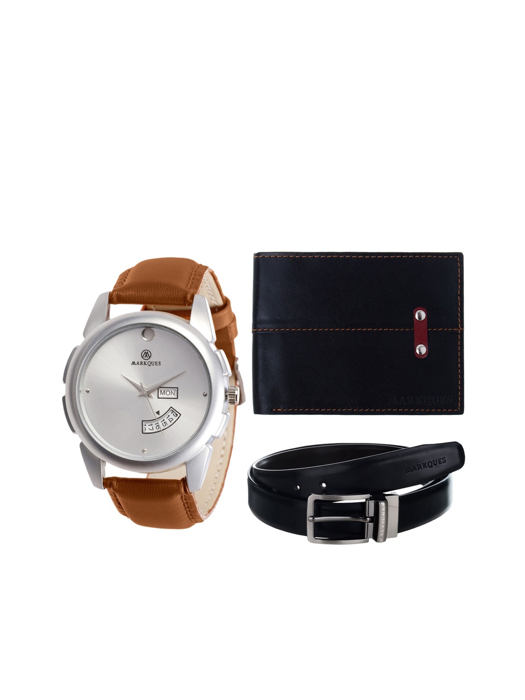 

MARKQUES Men Black & Tan Colored Solid Leather Accessory Gift Set
