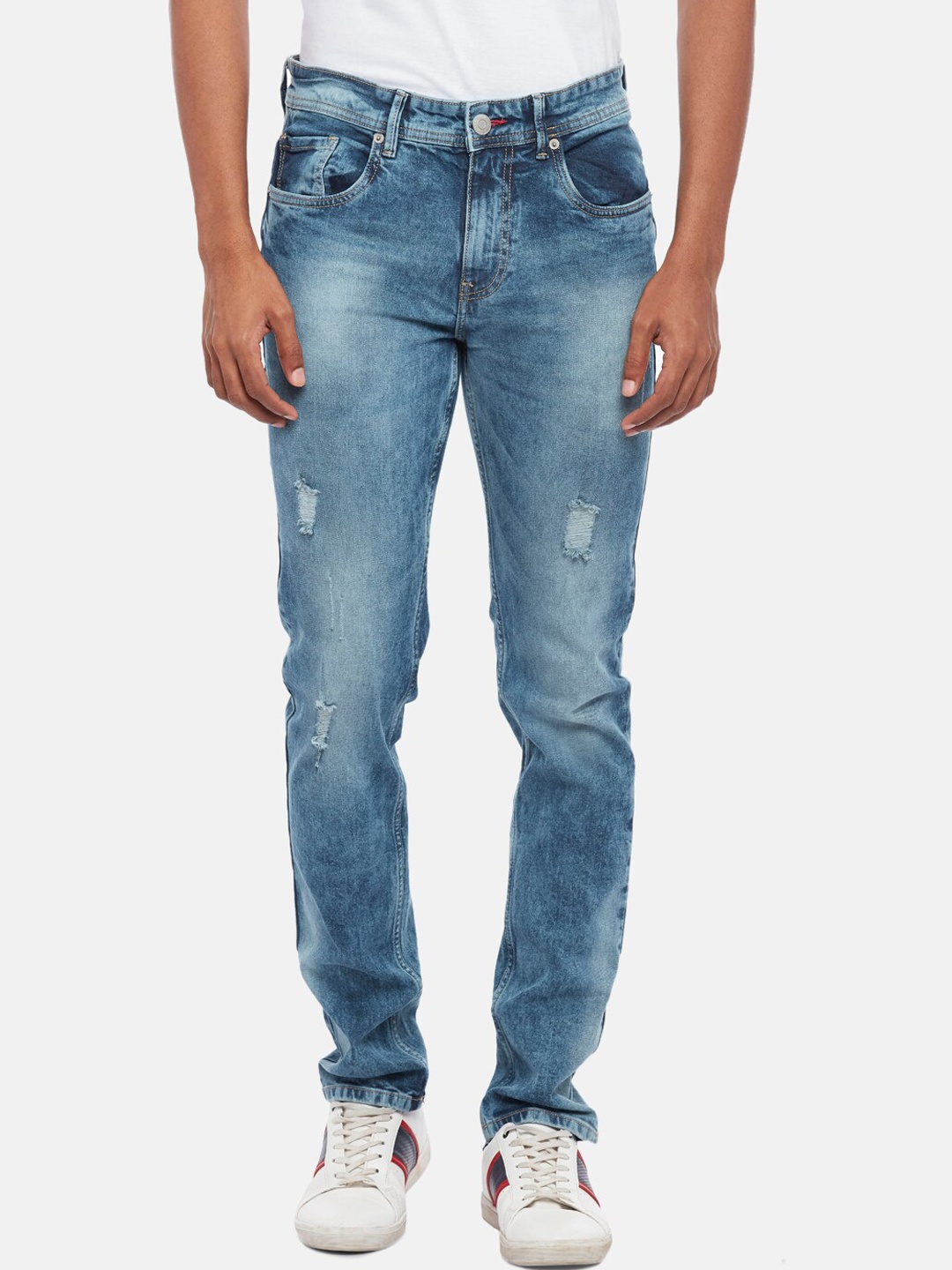 

People Men Blue Slim Fit Mildly Distressed Heavy Fade Jeans