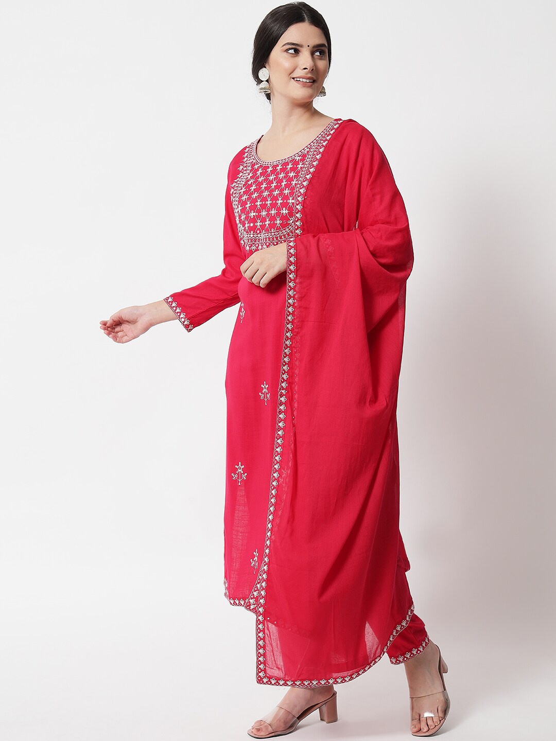 

IkDaiya Women Embroidered Kurta with Trousers & With Dupatta, Pink
