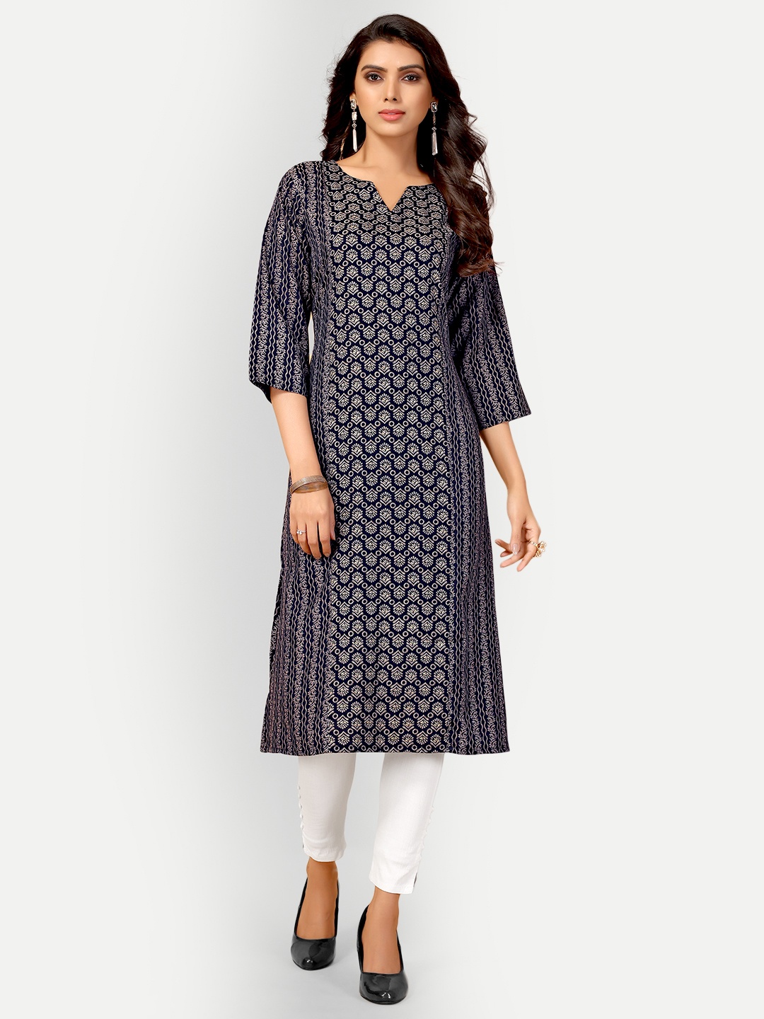

Dwarros Women Navy Blue Floral Printed Floral Kurta