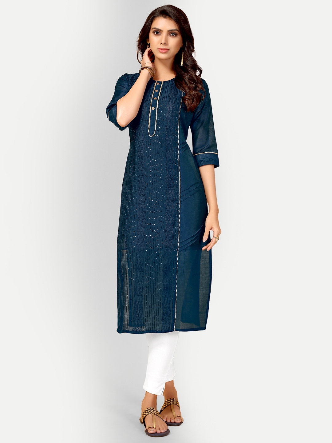 

AA-HA Women Navy Blue Geometric Embellished Kurta