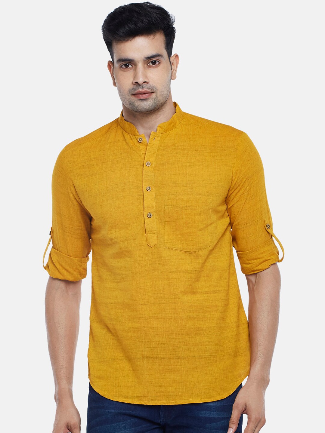 

indus route by Pantaloons Men Mustard Yellow Cotton Kurta