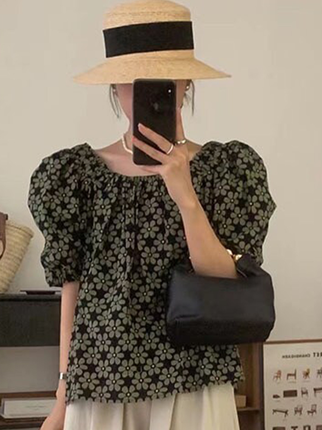 

La Aimee Black Geometric Top