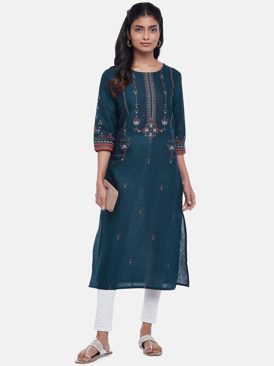 

RANGMANCH BY PANTALOONS Women Blue Ethnic Motifs Printed Kurta