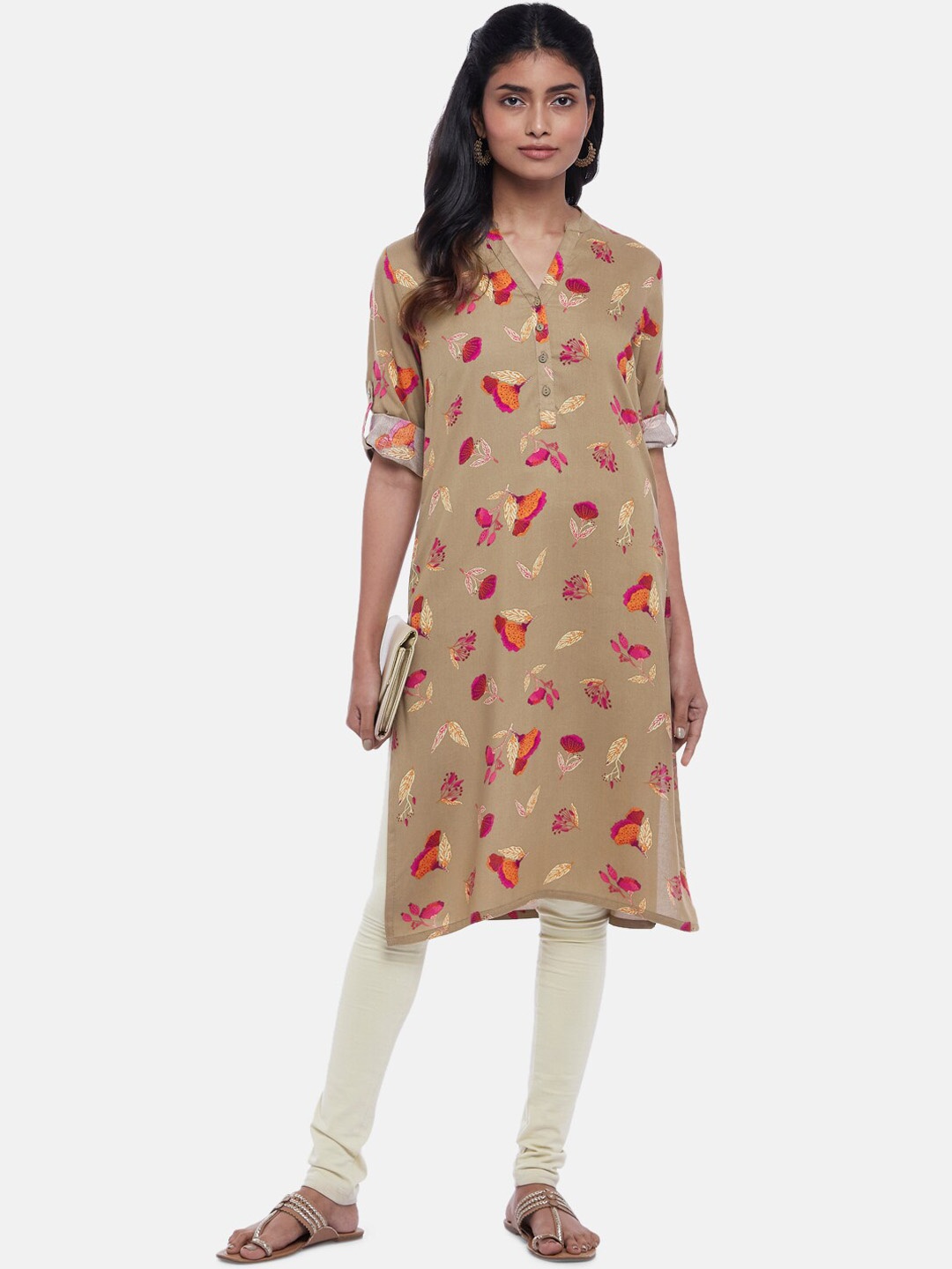 

RANGMANCH BY PANTALOONS Women Mustard Yellow Floral Printed Kurta