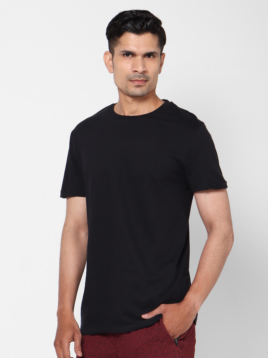 

Domyos By Decathlon Men Black Short Sleeves Round Neck Pure Cotton T-shirt