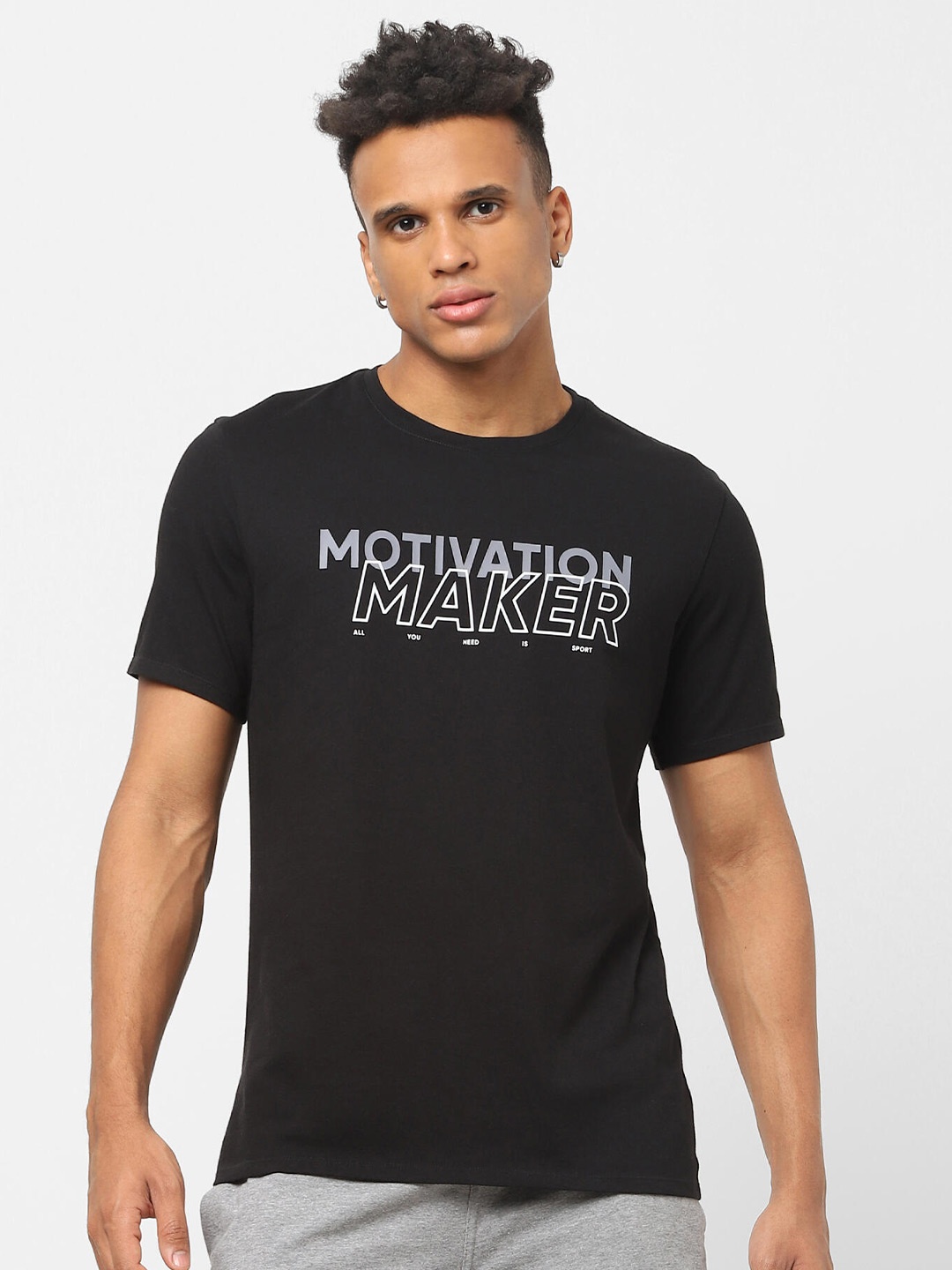 

NYAMBA By Decathlon Men Black Typography Short Sleeves Round Neck T-shirt
