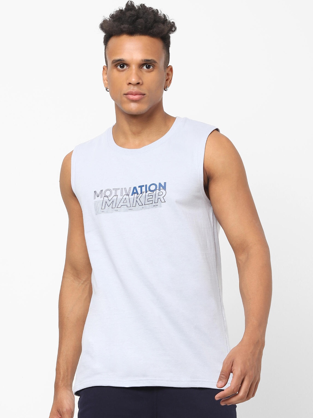 

NYAMBA By Decathlon Men Blue & White Typography Pure Cotton T-shirt