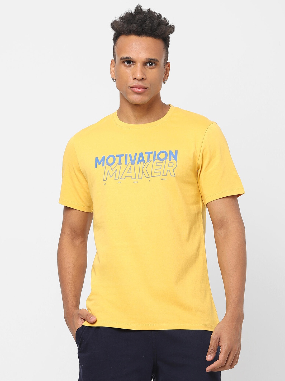 

NYAMBA By Decathlon Men Yellow Typography Printed T-shirt