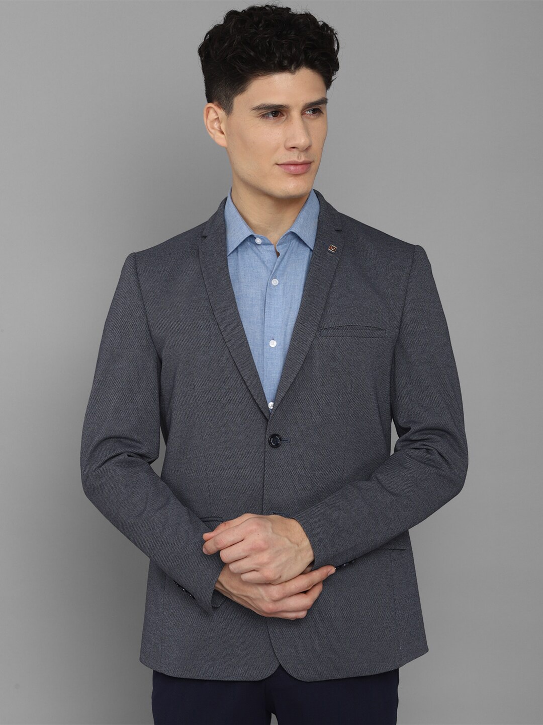 

Allen Solly Men Grey Self-Design Single-Breasted Formal Slim-Fit Blazer