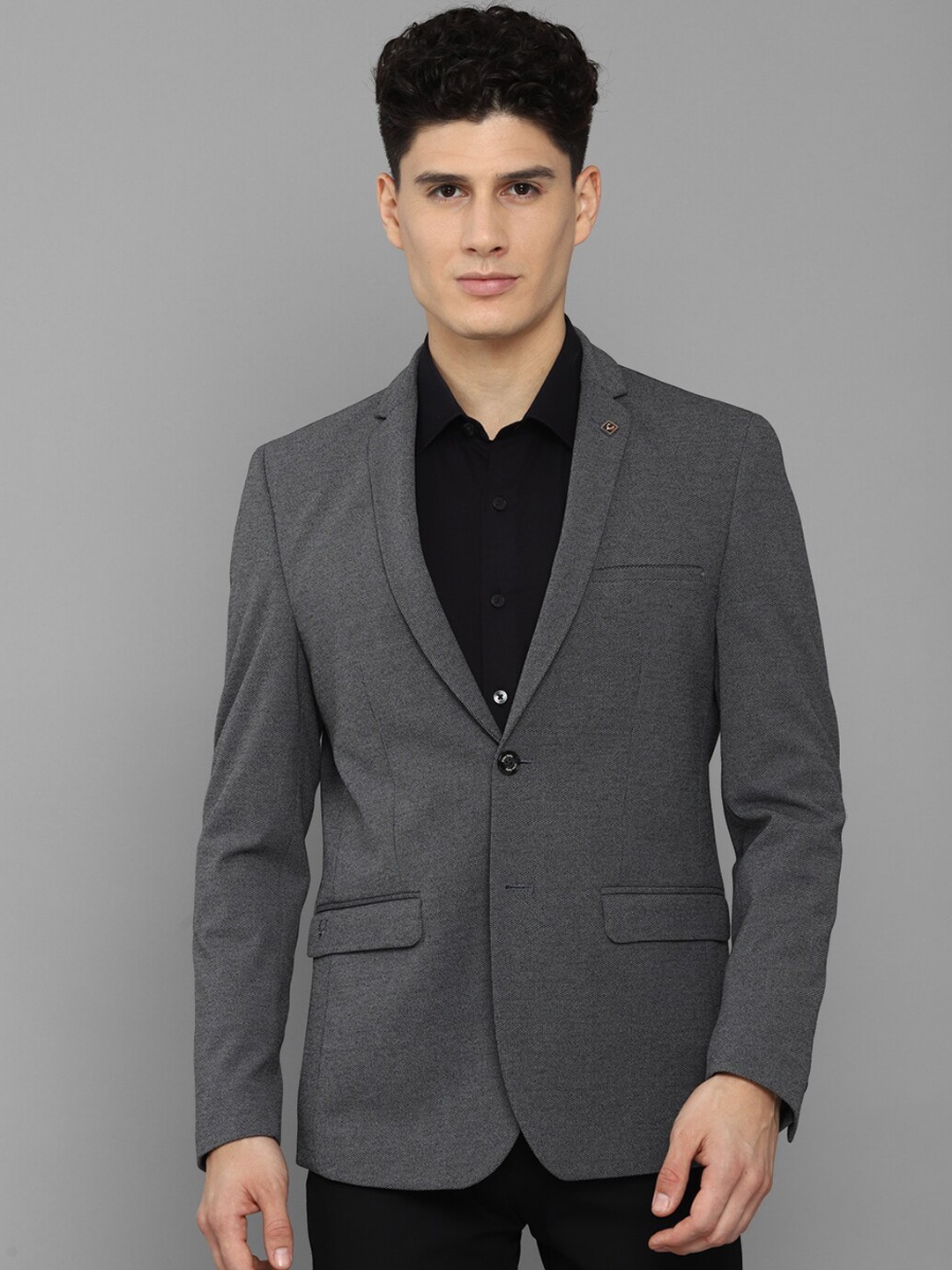 

Allen Solly Men Grey Self-Design Slim-Fit Single-Breasted Formal Blazer