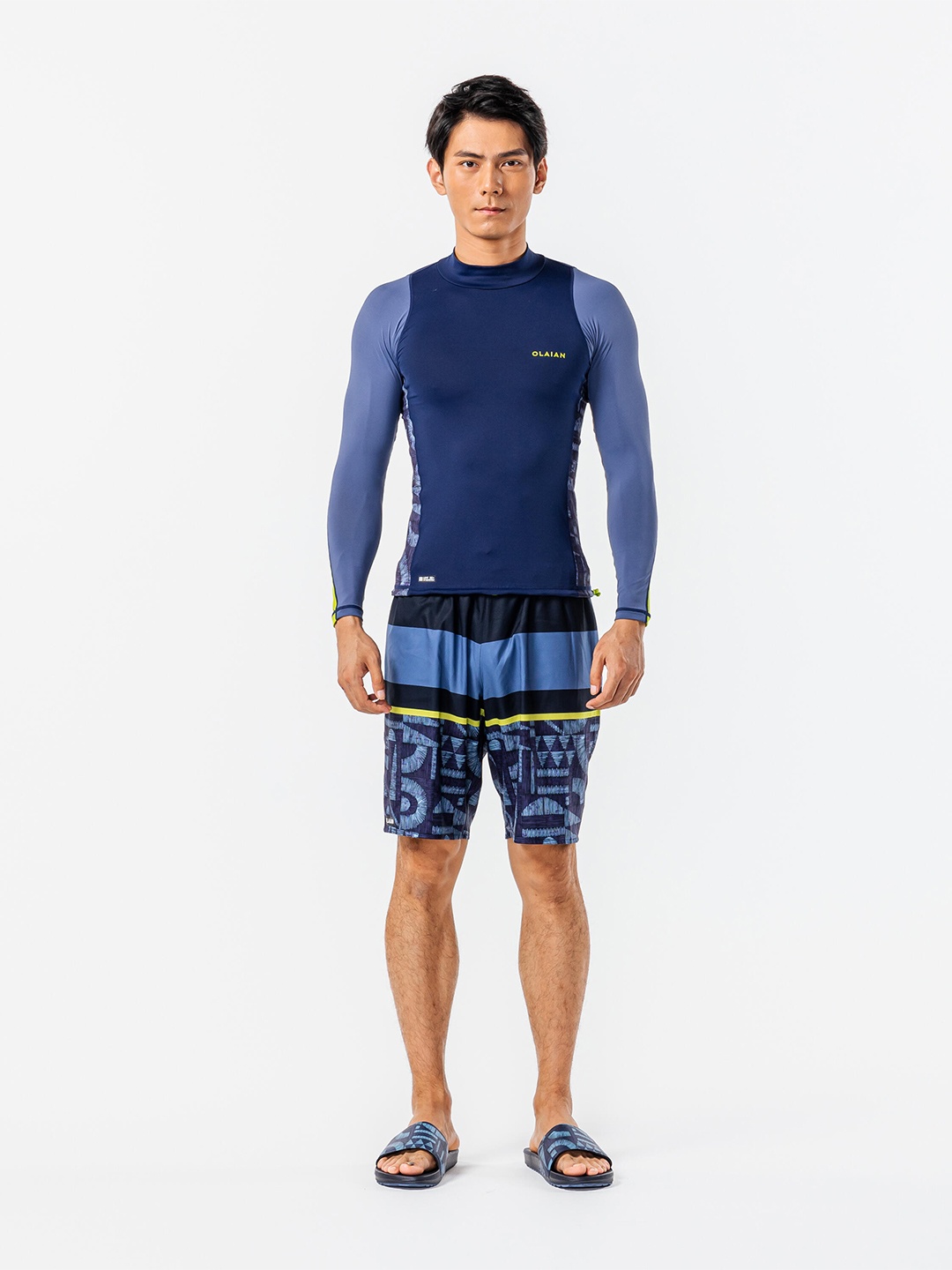 

OLAIAN By Decathlon Men Blue High Neck Long Sleeves Round Neck Sporty T-shirt