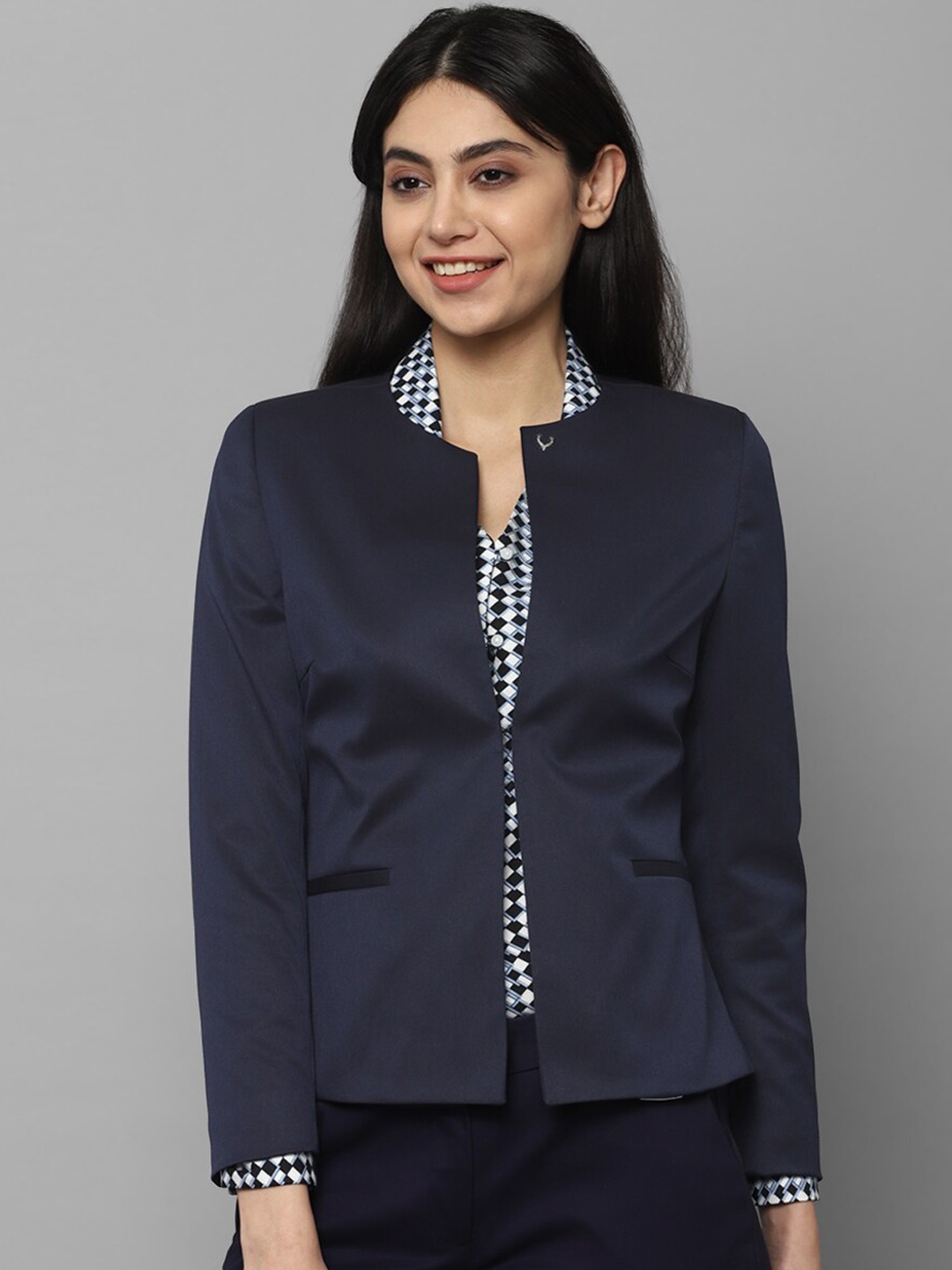 

Allen Solly Woman Navy-Blue Solid Open front CasualBlazer