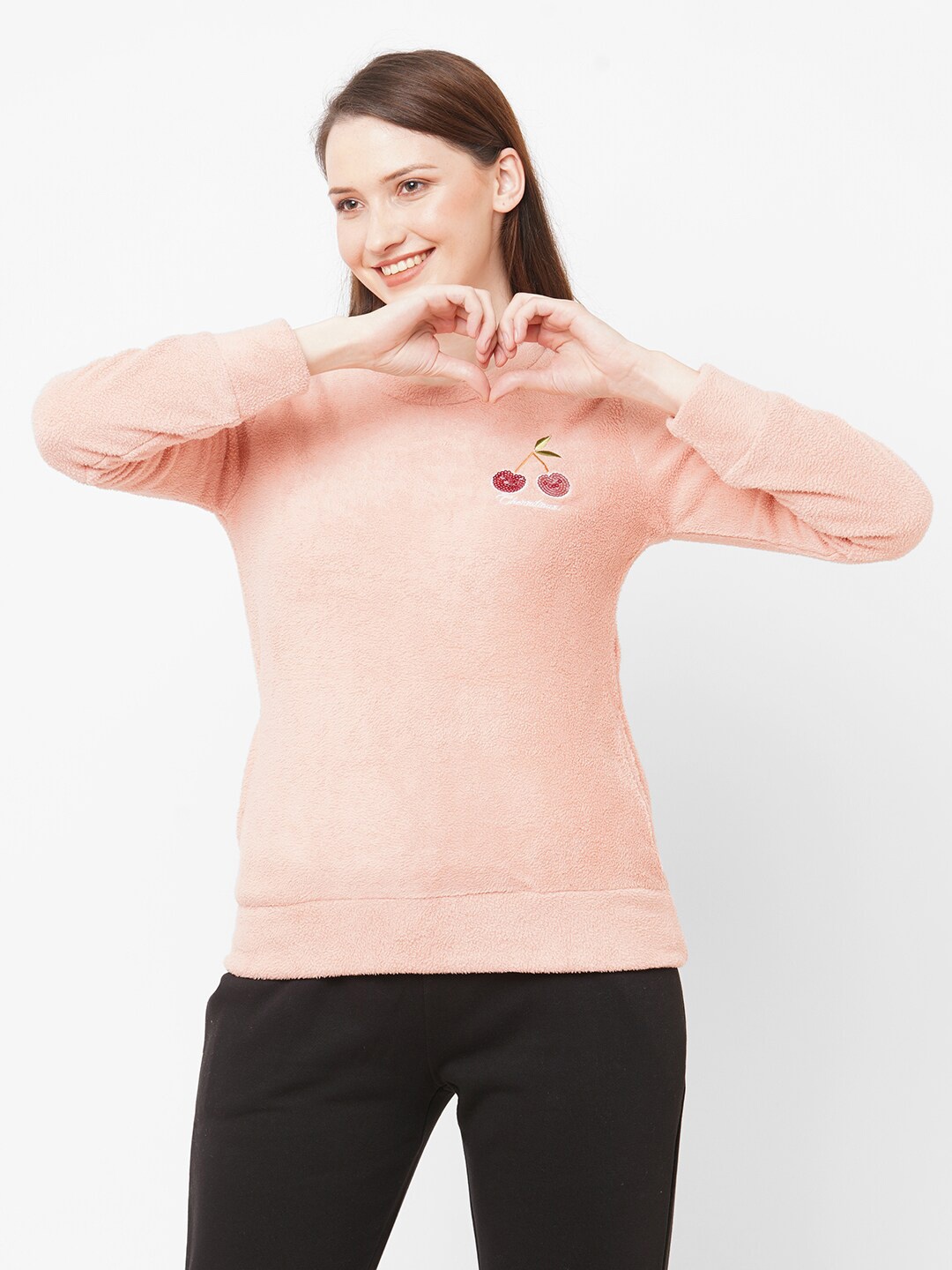 

Sweet Dreams Women Solid Sweatshirt, Peach