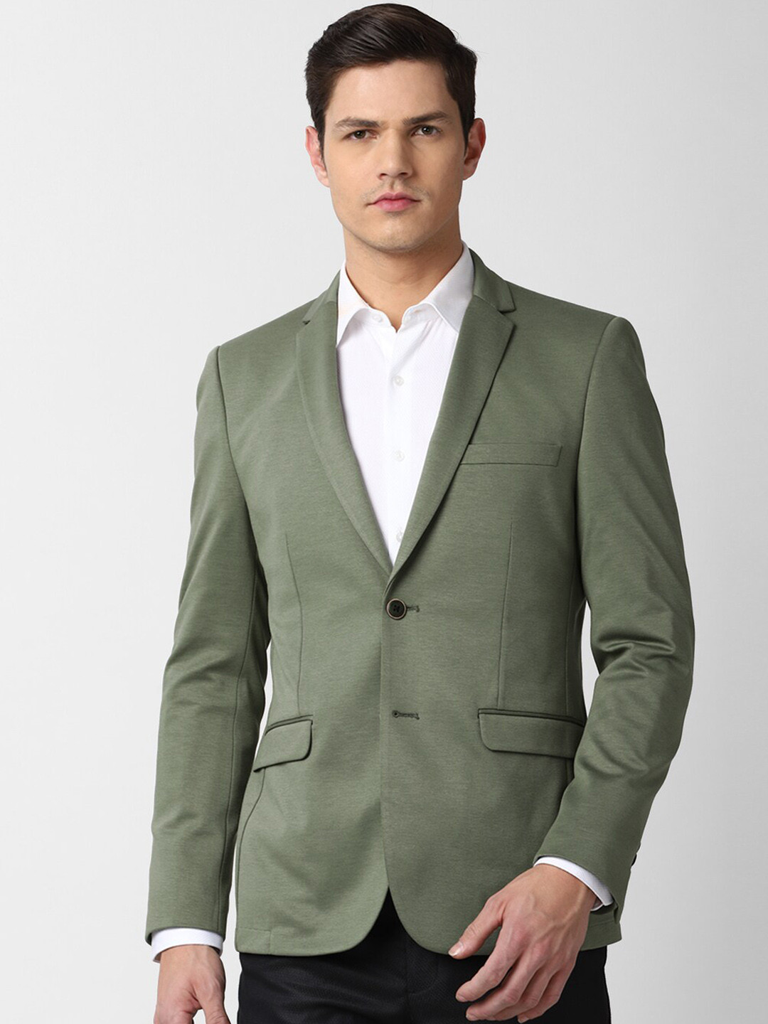 

Peter England Elite Men Olive Green Solid Slim-Fit Single-Breasted Formal Blazer