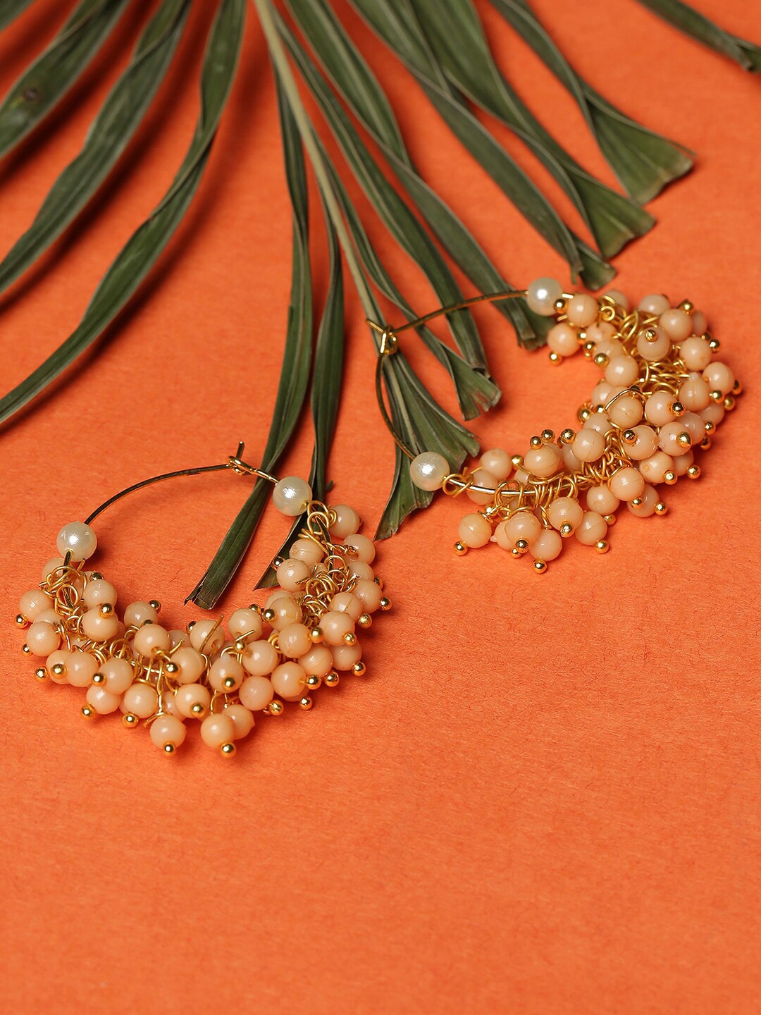 SOHI Gold-Plated Orange Pearl-Beaded Earrings