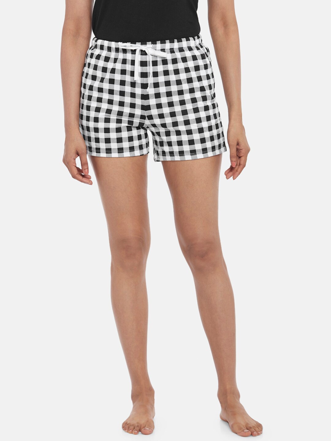 

Dreamz by Pantaloons Women Checked Lounge Shorts, Black