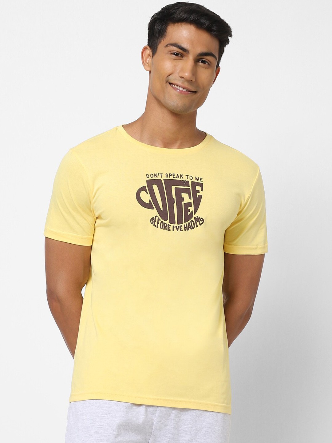 

Ajile by Pantaloons Men Yellow Printed Cotton Lounge T-shirts