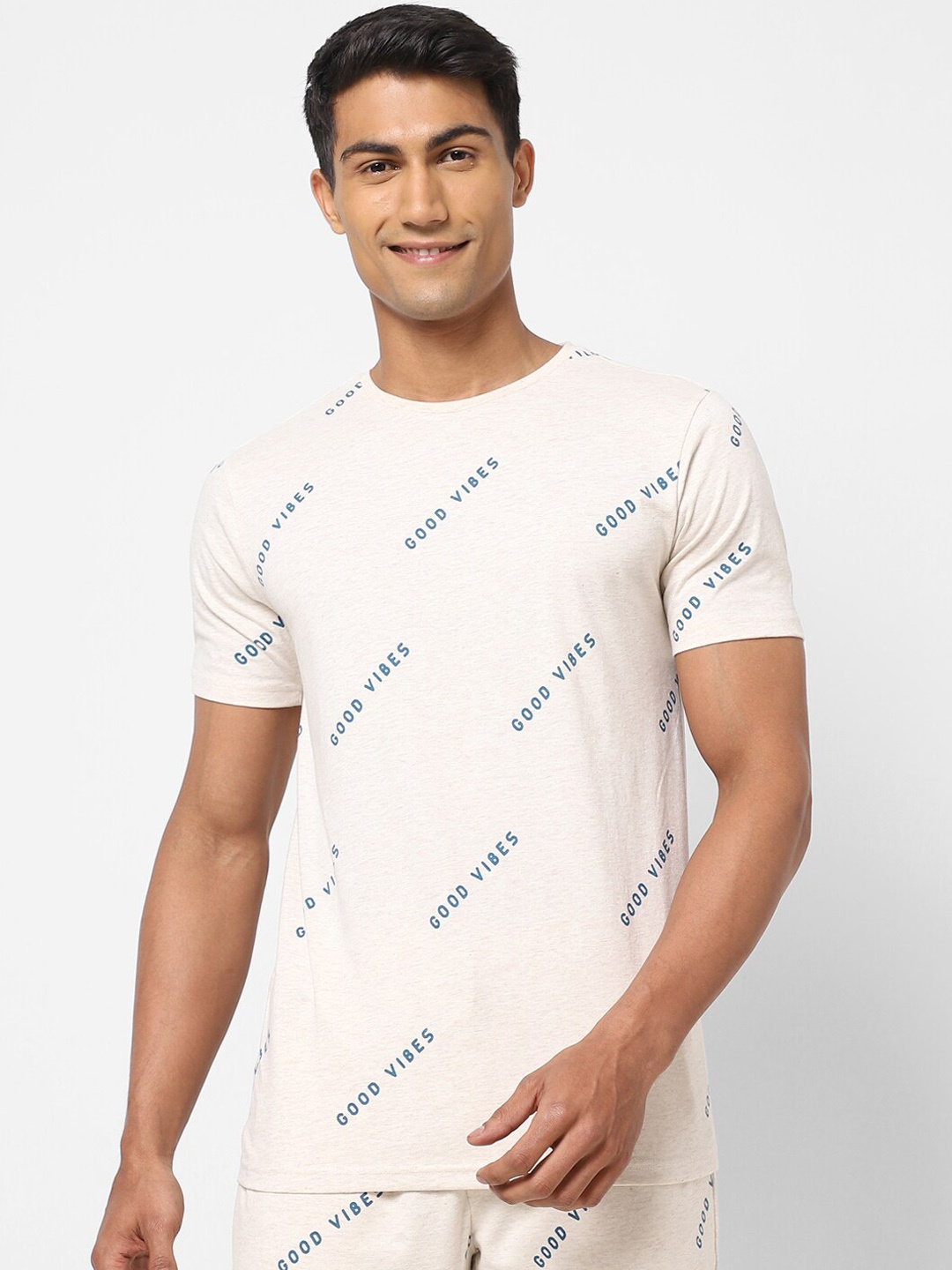 

Ajile by Pantaloons Men Off-White & Blue Printed Cotton Lounge T-shirts