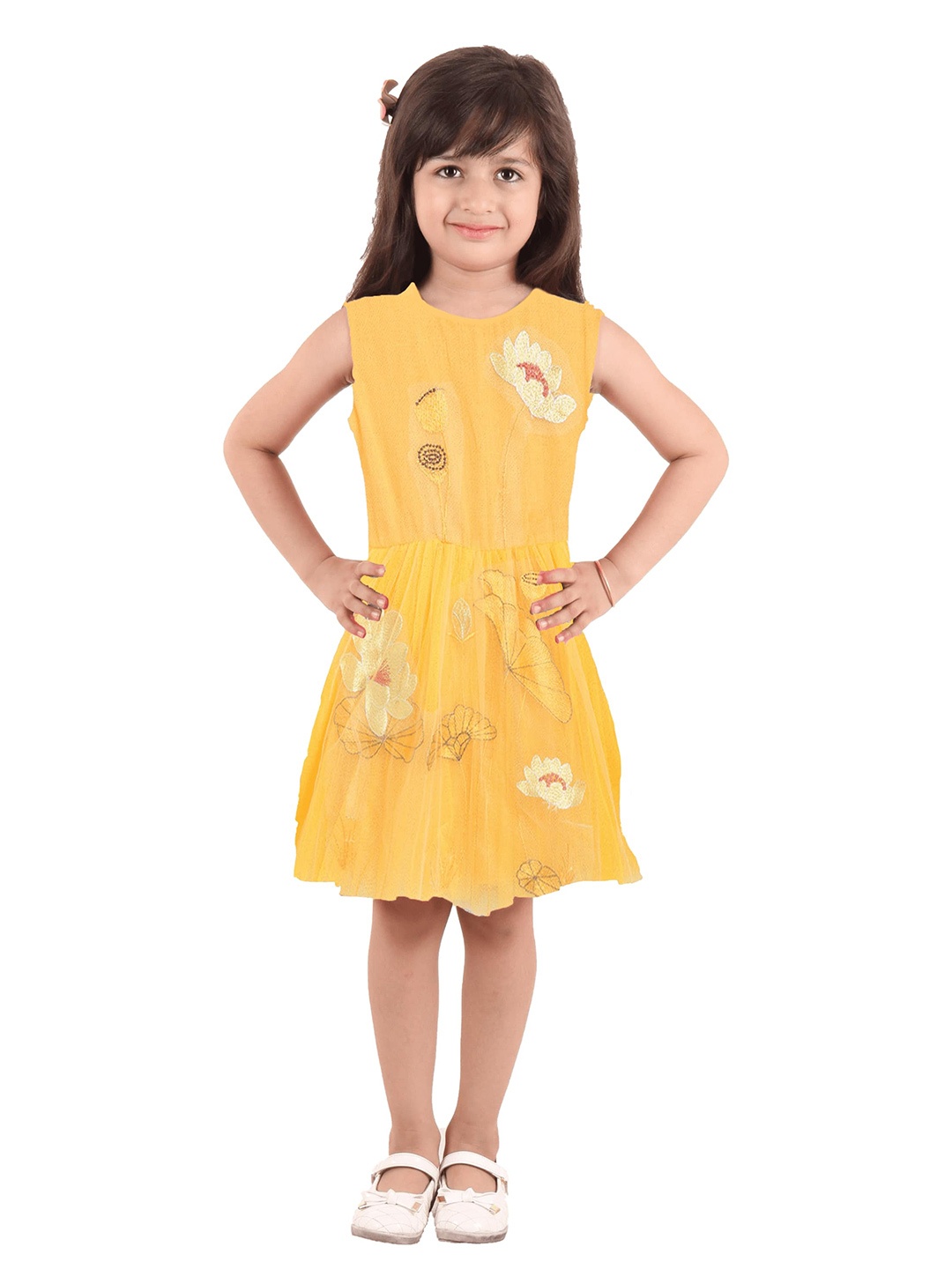 

Kids On Board Girls Floral Embroidered Sleeveless Dress, Yellow
