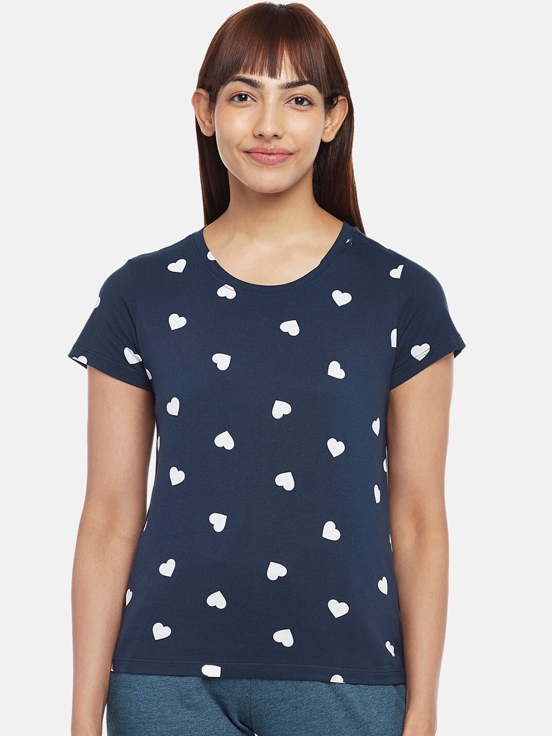 

Dreamz by Pantaloons Women Navy Blue Printed Cotton Lounge T-shirts