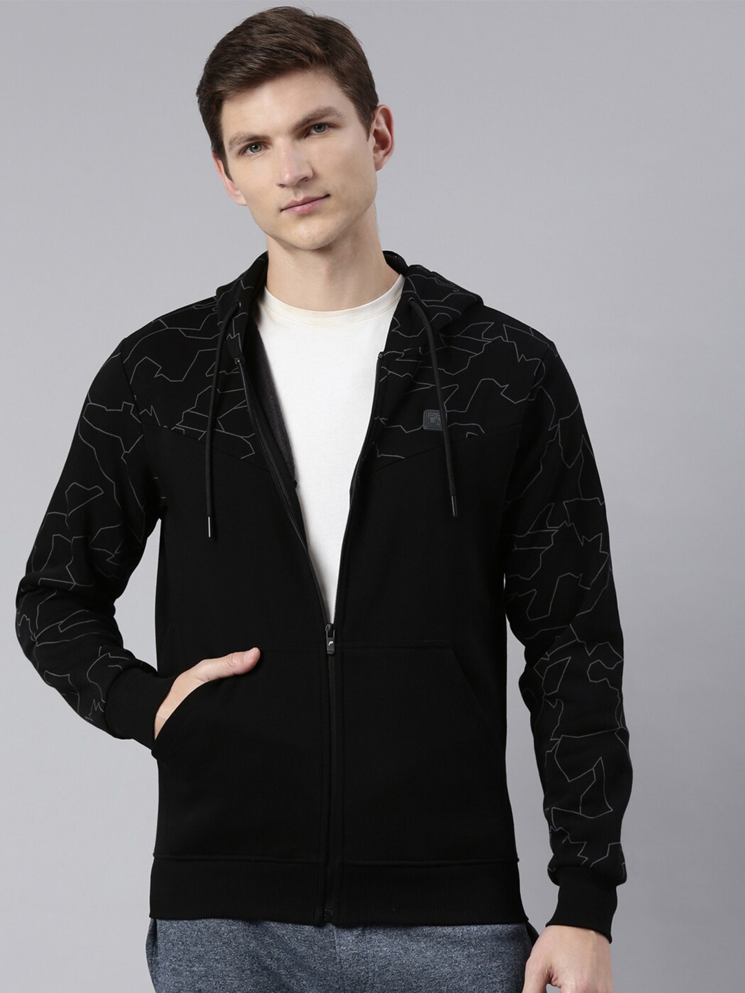 

Proline Active Men Printed Hooded Cotton Sweatshirt, Black