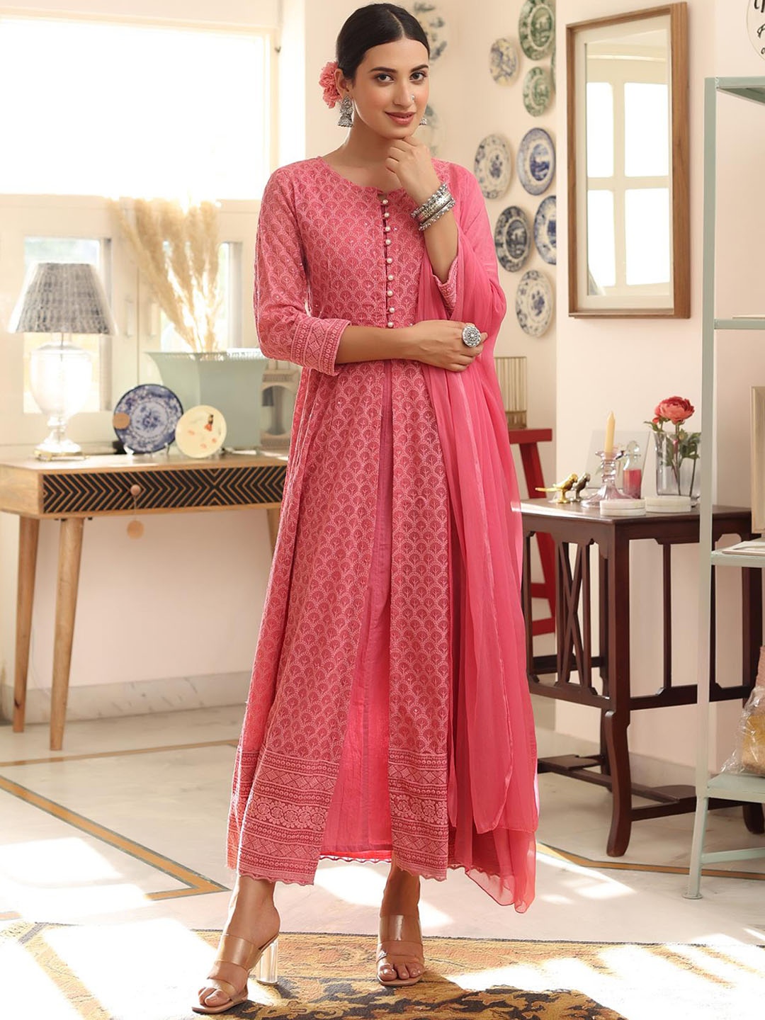 

SCAKHI Women Rose Ethnic Motifs Embroidered Thread Work Georgette Anarkali Kurta