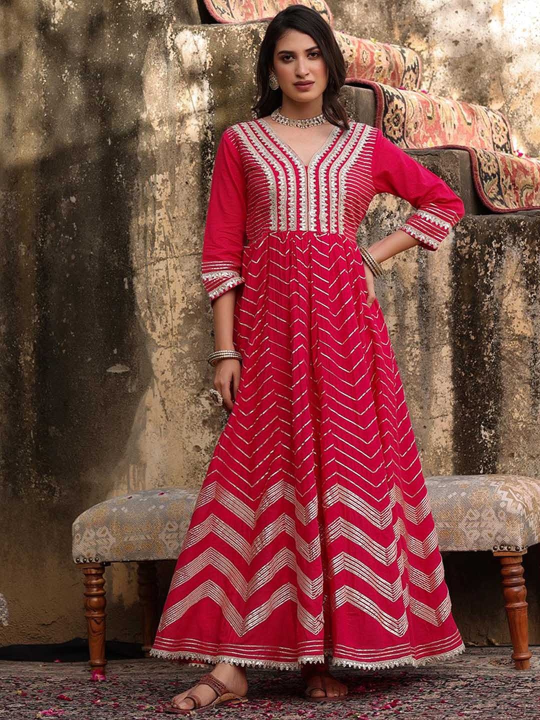 

SCAKHI Women Red Printed Lace Frills Bows and Ruffles Anarkali Kurta