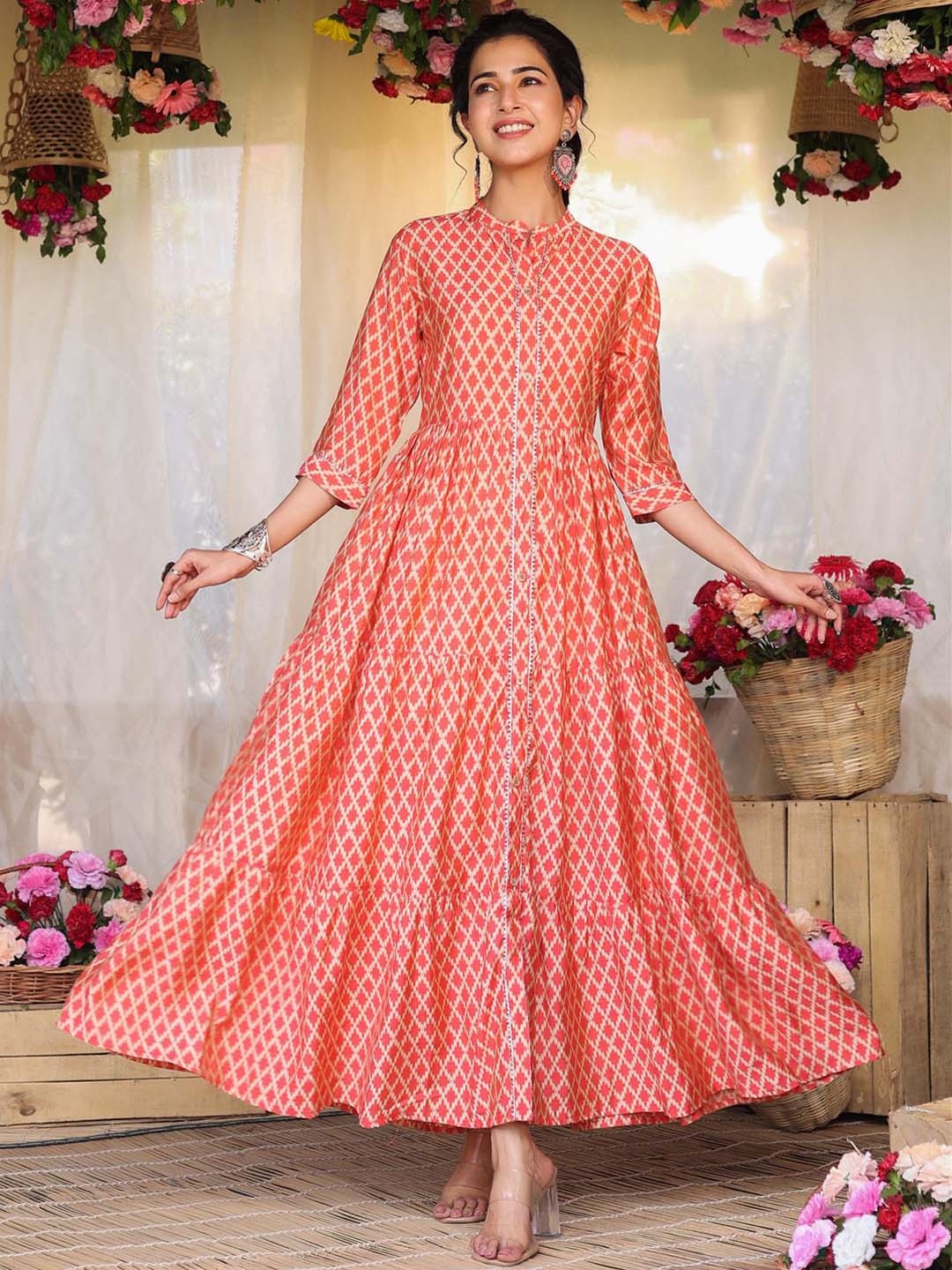 

SCAKHI Women Orange Printed Anarkali Kurta