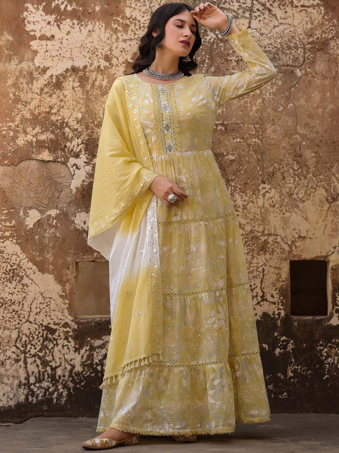 

SCAKHI Women Mustard Yellow Floral Printed Anarkali Kurta