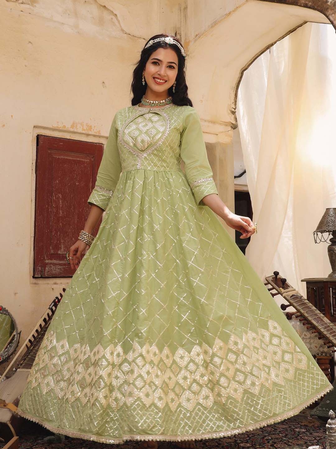 

SCAKHI Women Green Pastels Anarkali Kurta