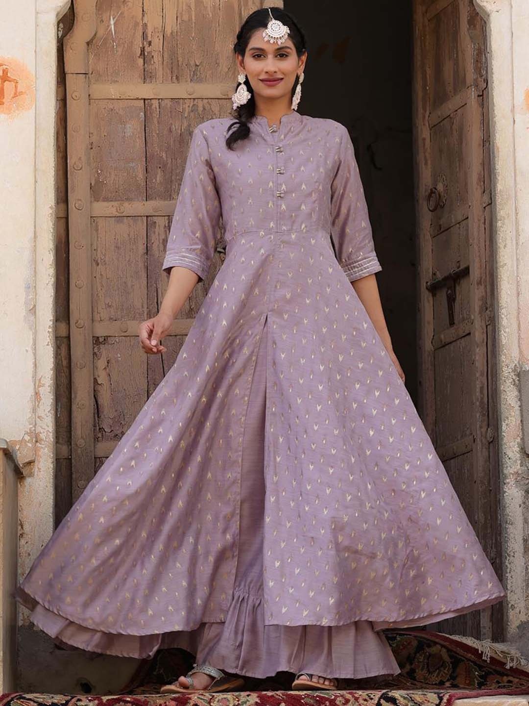 

SCAKHI Women Purple Printed Chanderi Silk Anarkali Kurta