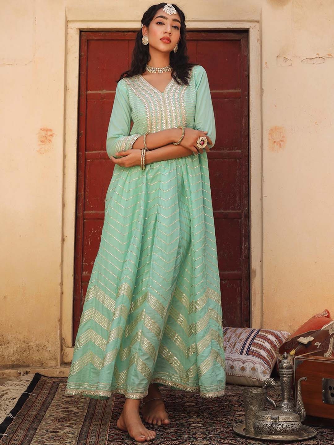 

SCAKHI Women Turquoise Blue Pastels Anarkali Kurta