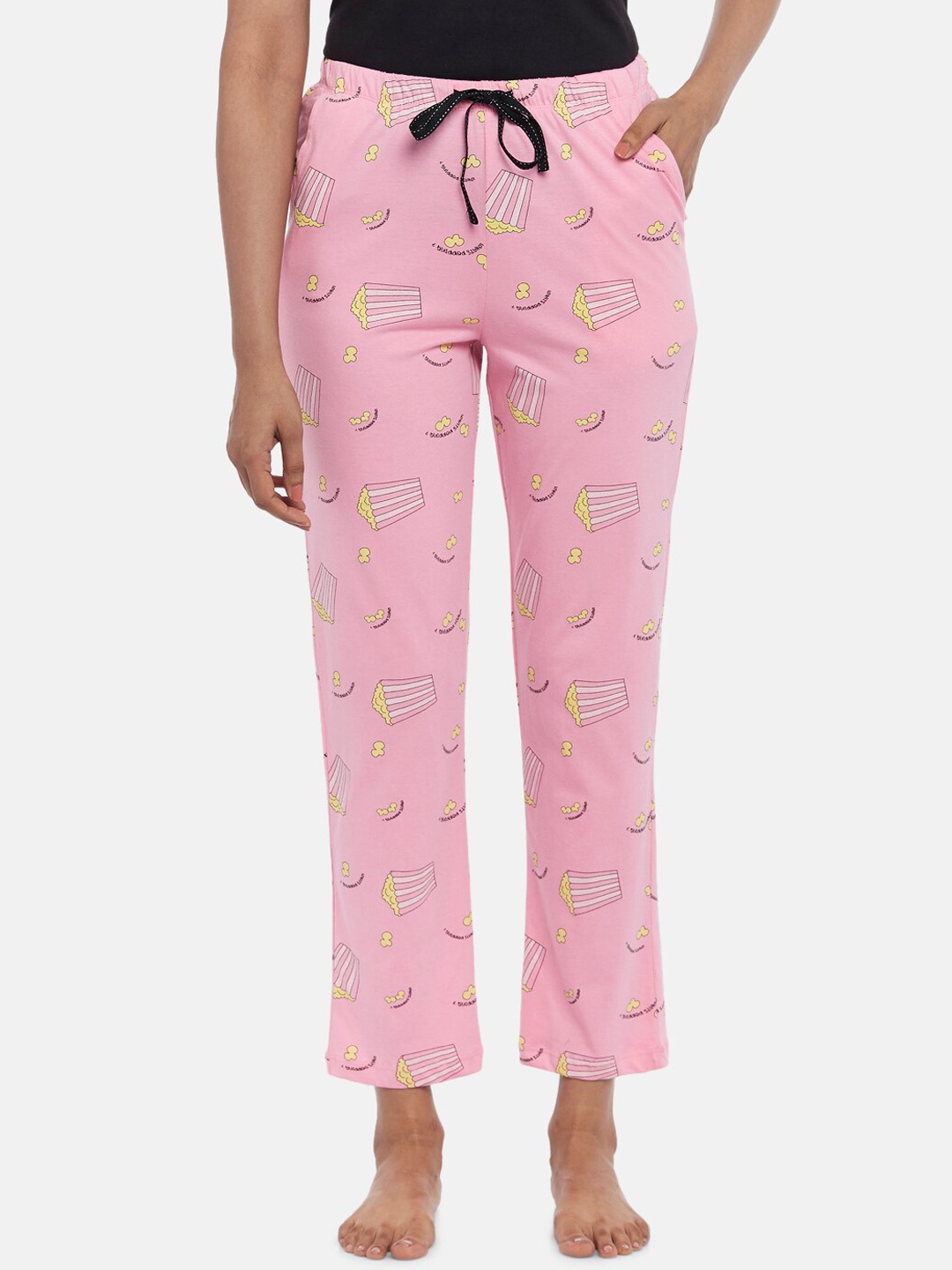 

Dreamz by Pantaloons Women Pink & White Printed Crop Lounge Pants