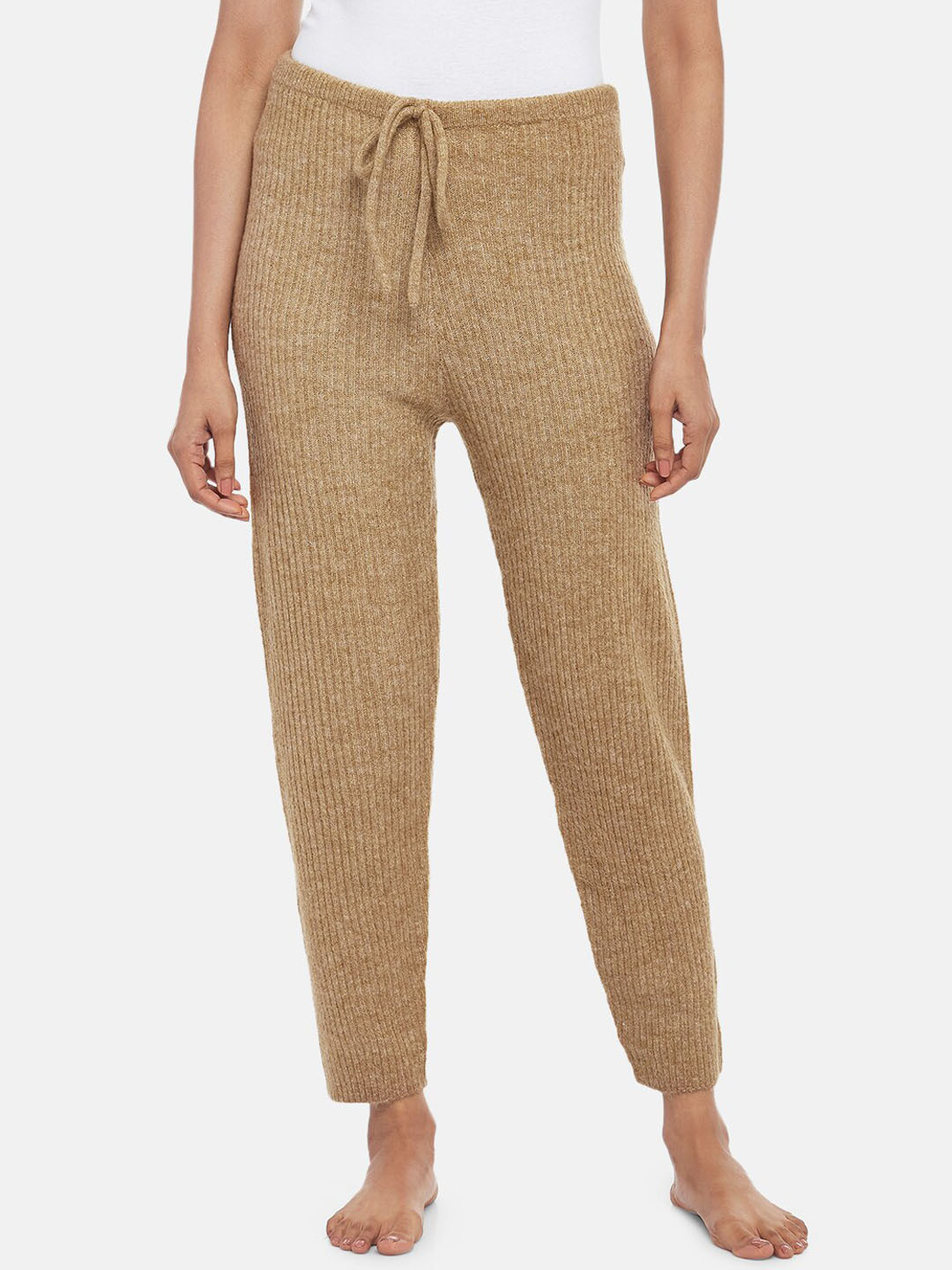 

Dreamz by Pantaloons Women Brown Ribbed Lounge Pants