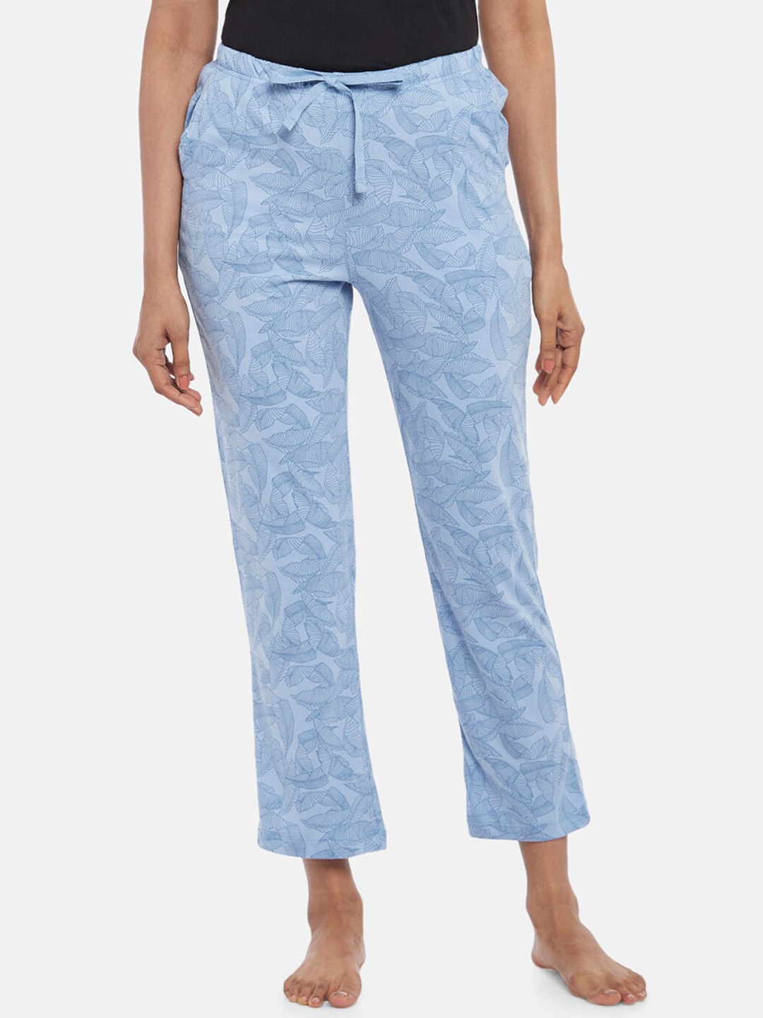 

Dreamz by Pantaloons Women Blue Floral Printed Cotton Lounge Pants