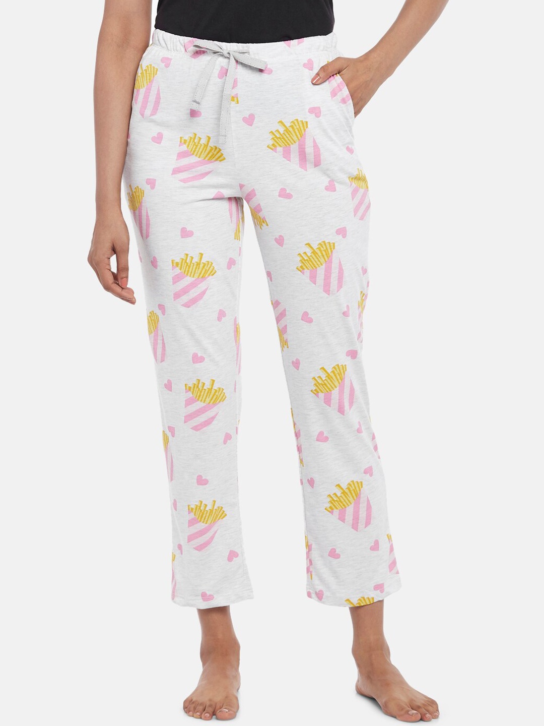 

Dreamz by Pantaloons Women Grey & Yellow Printed Lounge Pants