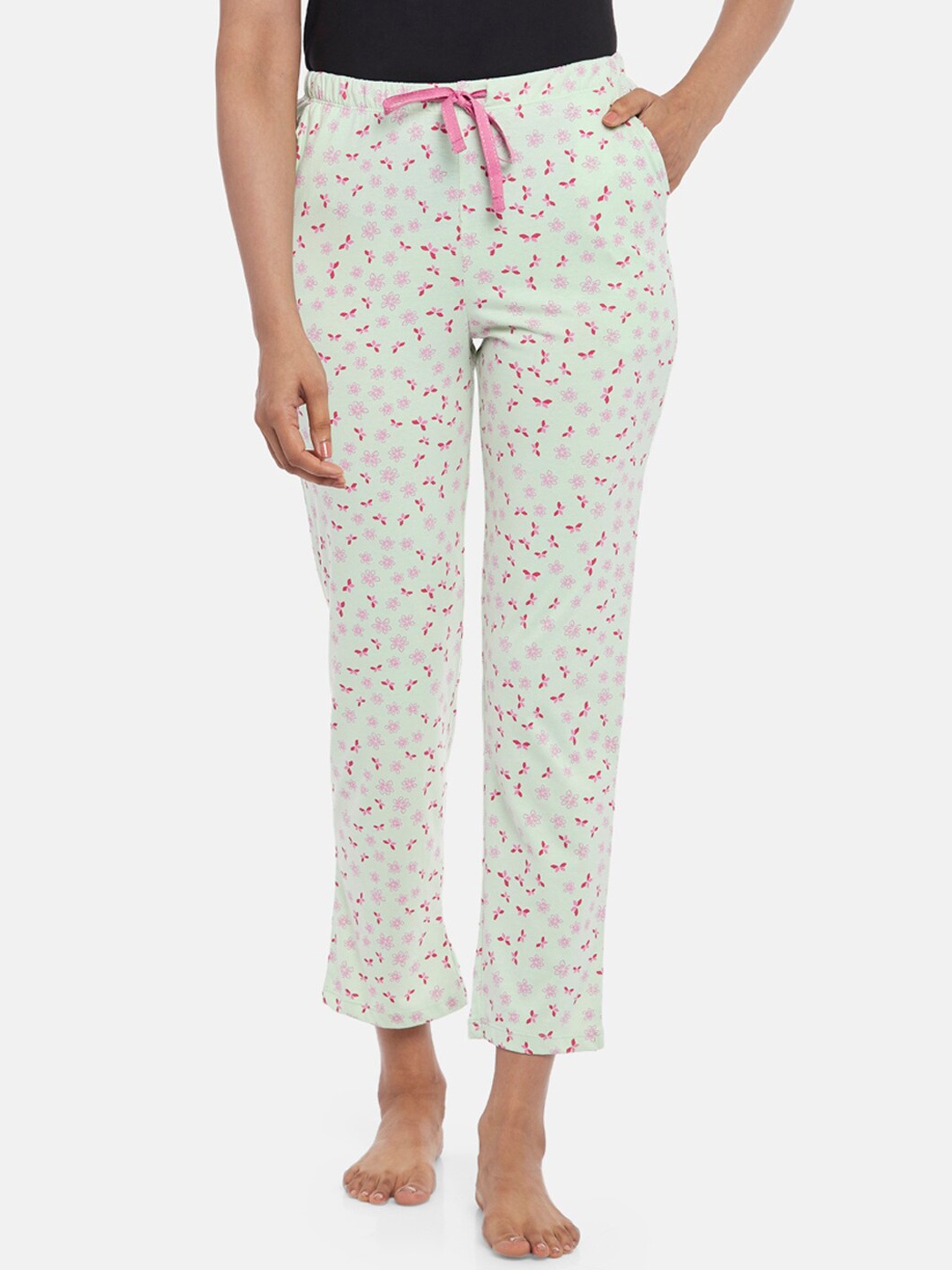 

Dreamz by Pantaloons Women Green & Pink Printed Lounge Pants