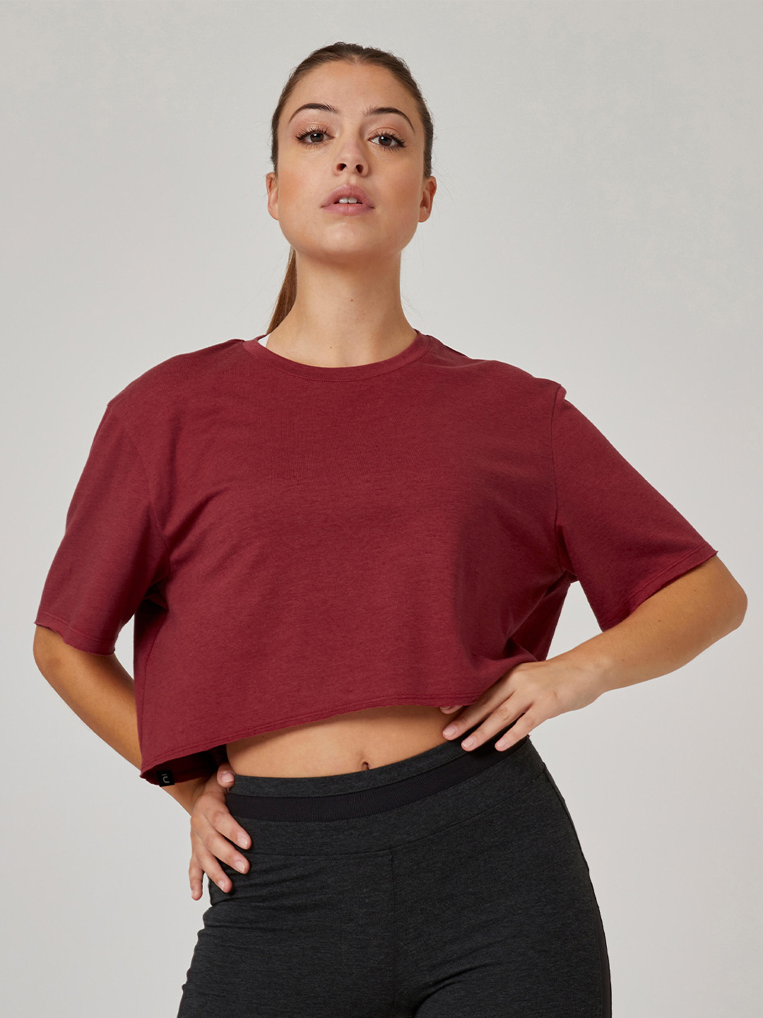 

NYAMBA By Decathlon Women Red Round Neck Three Quarter Sleeves T-shirt