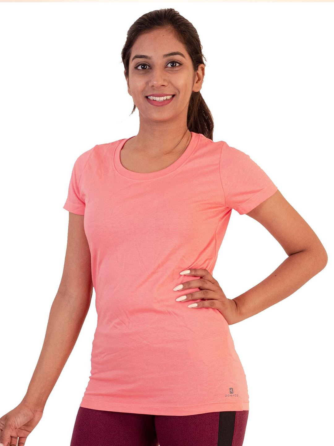 

NYAMBA By Decathlon Women Pink Cotton T-shirt