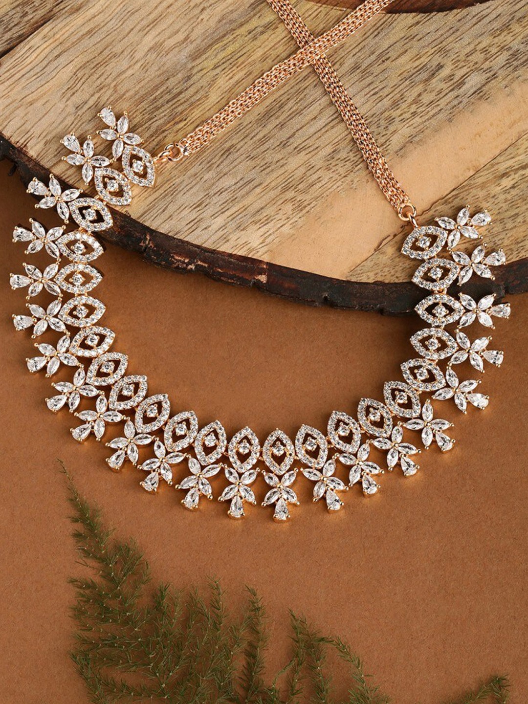 

HOT AND BOLD Rose Gold & White Brass Rose Gold-Plated Oxidised Necklace