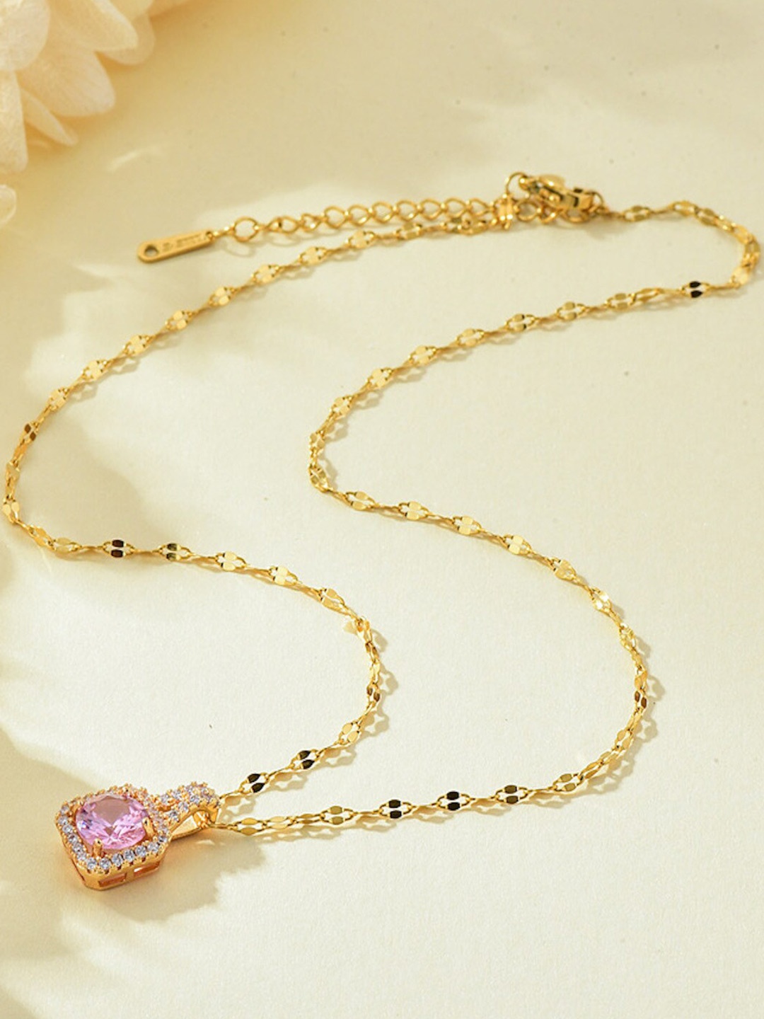 

HOT AND BOLD Gold-Toned & Pink Brass Gold-Plated Oxidised Necklace