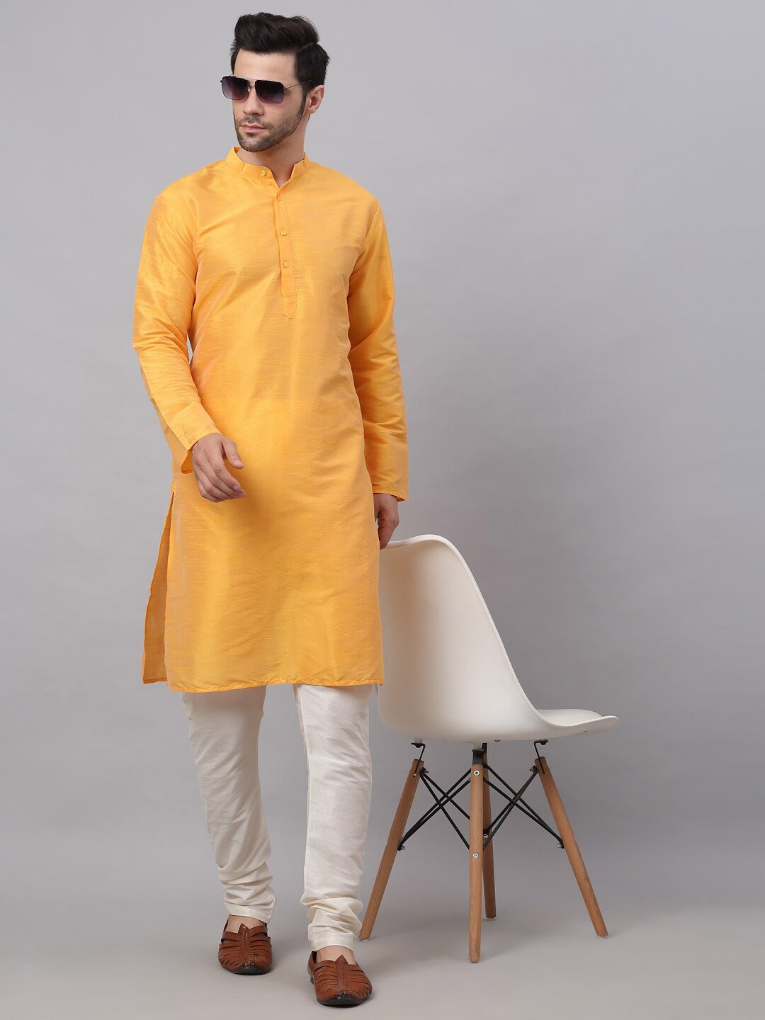 

Jompers Men Dupion Silk Kurta with Pyjama Set, Mustard
