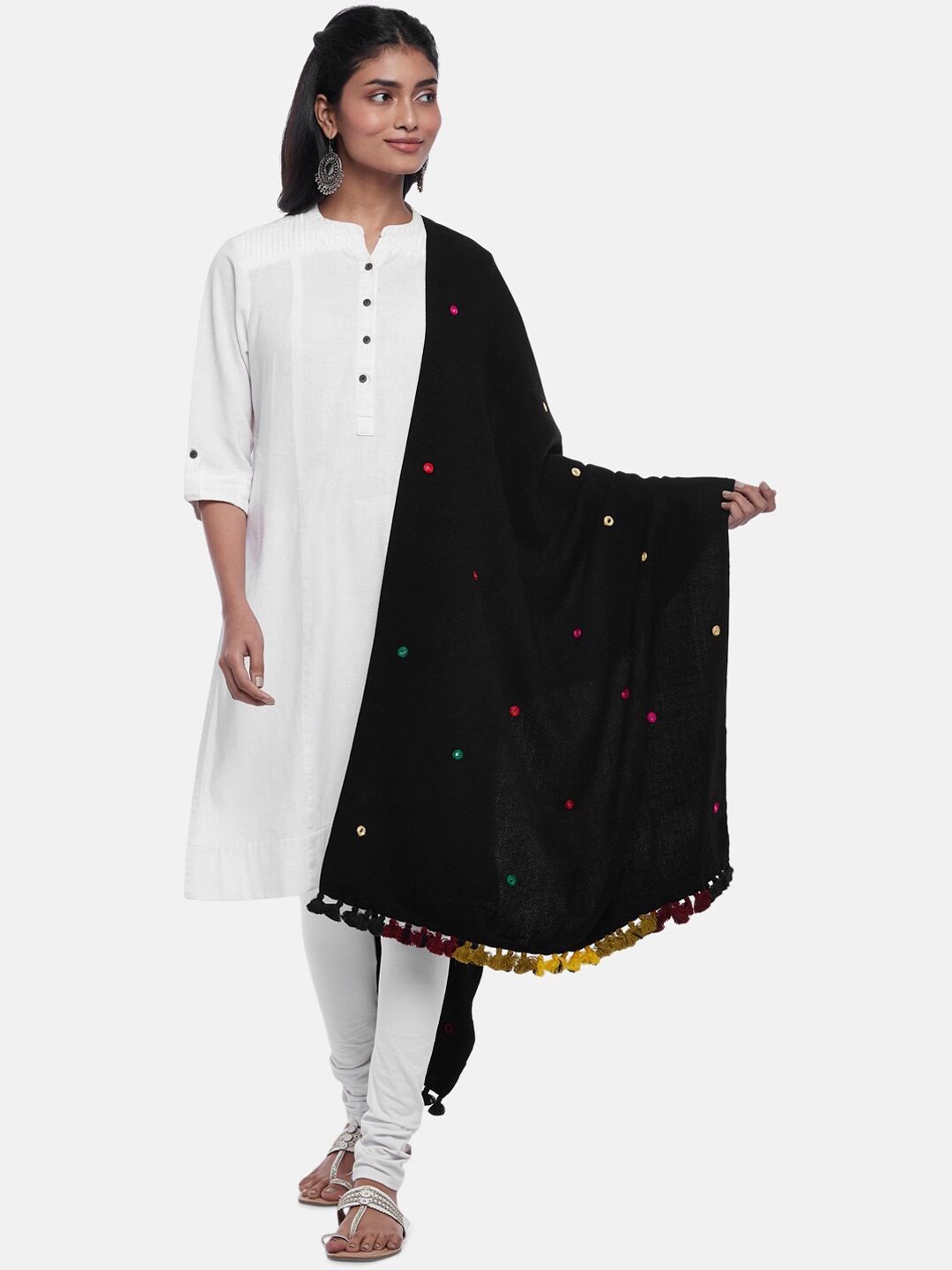 

RANGMANCH BY PANTALOONS Women Black Embroidered Mirror Work Shawl