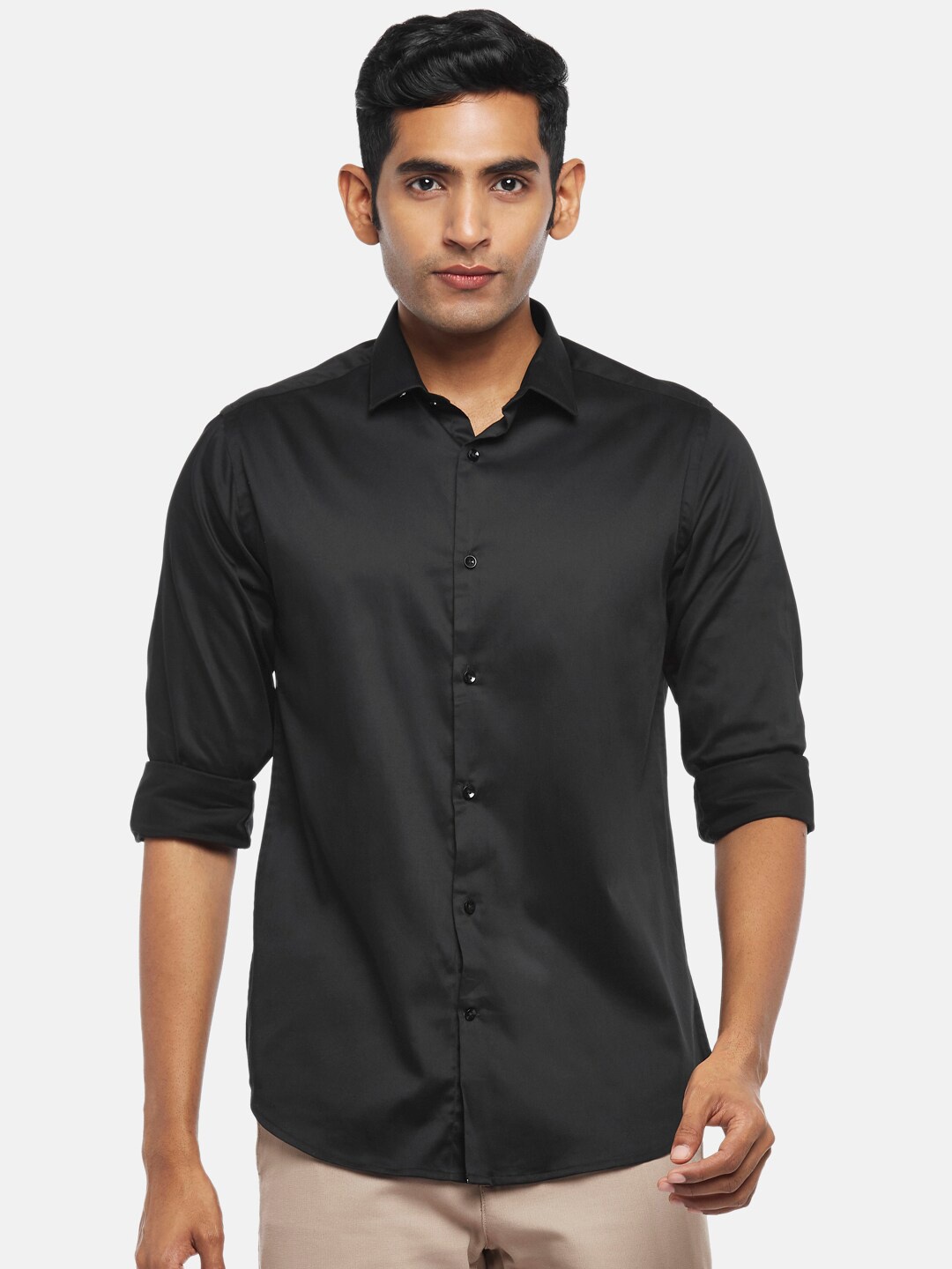 

BYFORD by Pantaloons Men Black Slim Fit Party Shirt