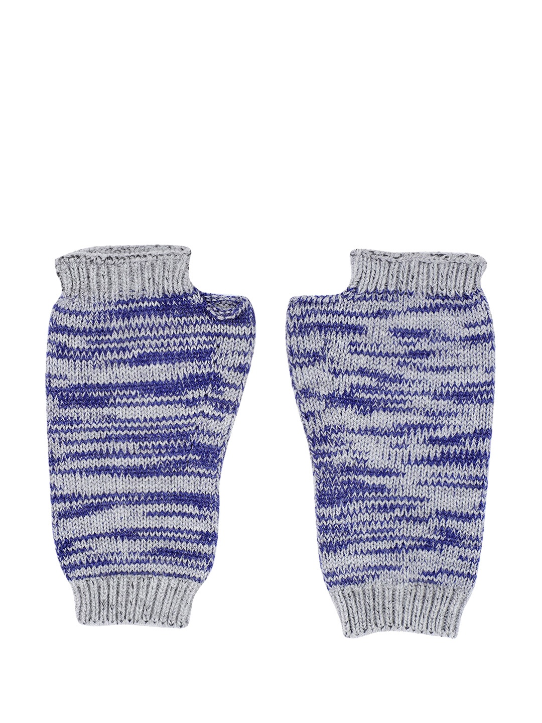 

Bharatasya Women Blue & Grey Knitted Winter Mitten Gloves