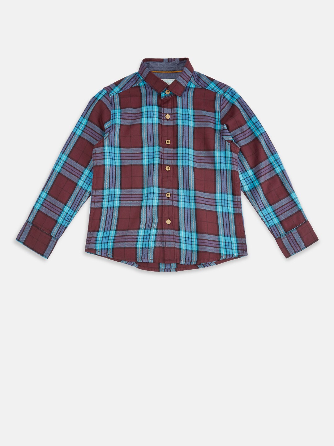 

Pantaloons Junior Boys Maroon Tartan Checks Checked Casual Shirt