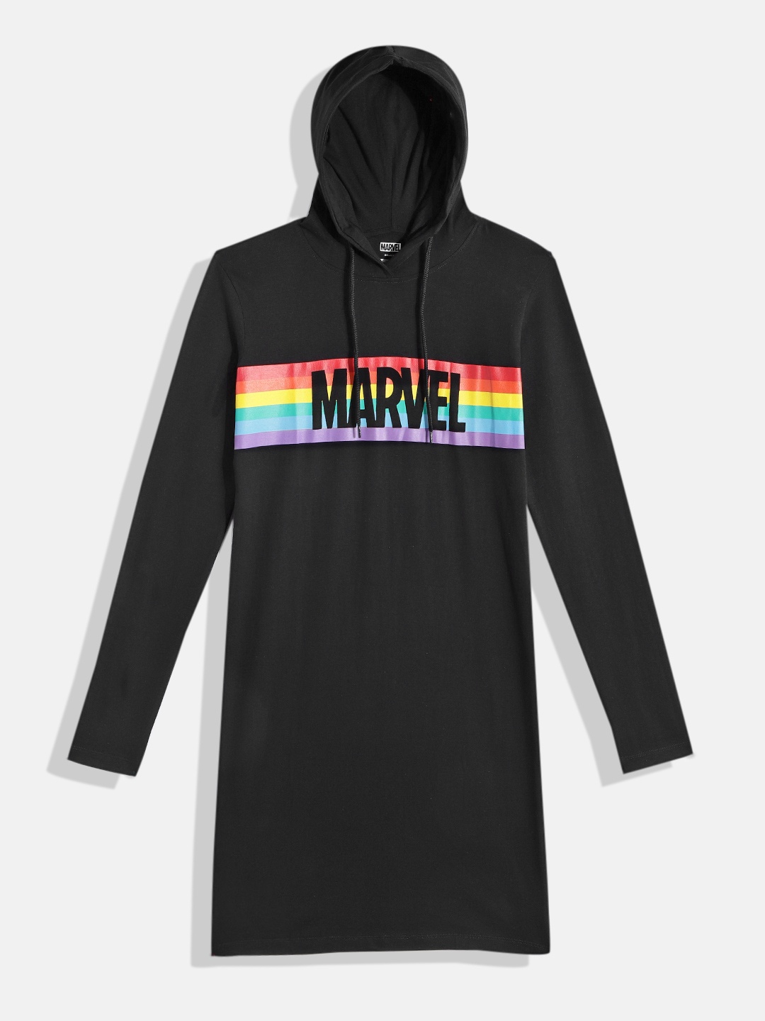 

Kook N Keech Marvel Teens Girls Hooded Pure Cotton T-shirt Dress, Black