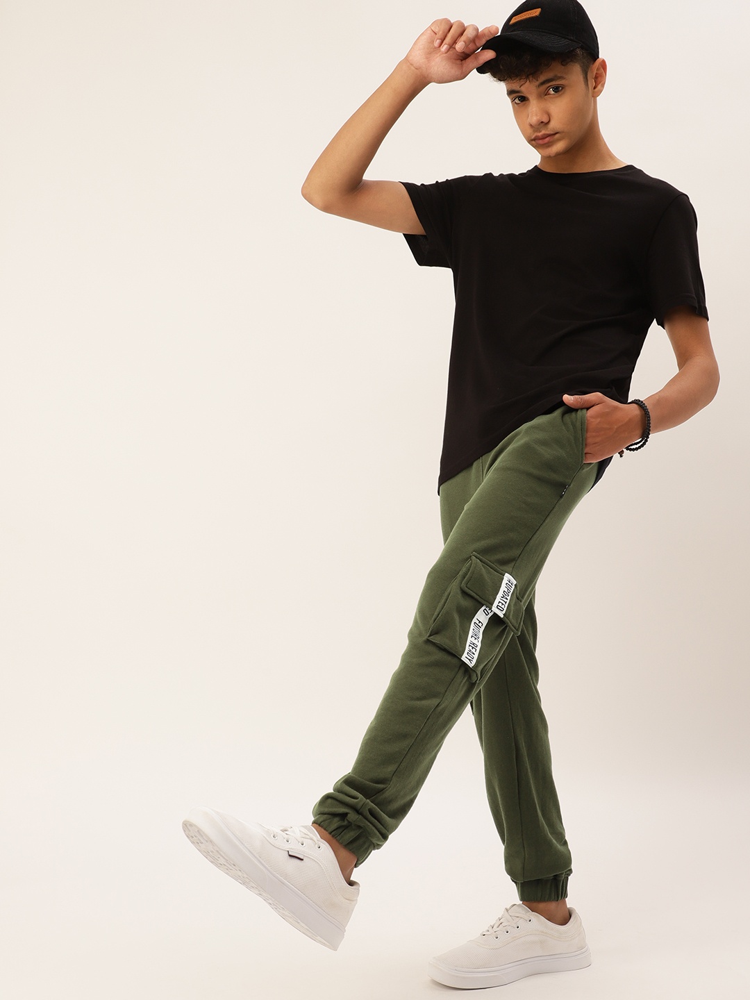 

Kook N Keech Teens Boys Olive Green Solid Joggers