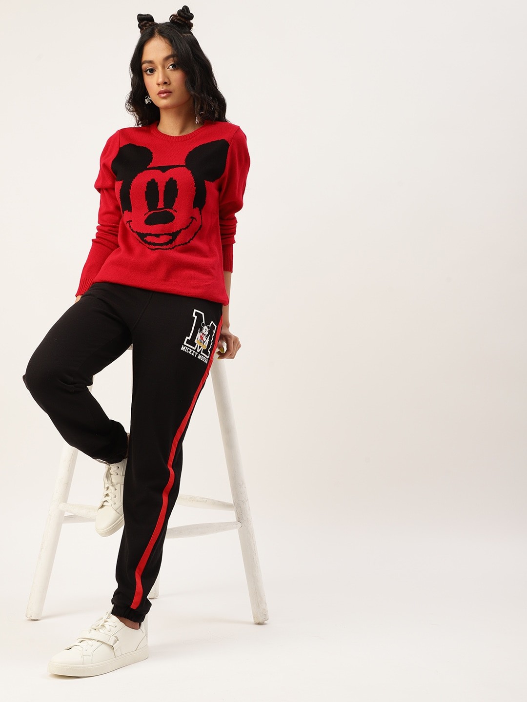 

Kook N Keech Disney Teens Girls Black & Red Solid Joggers with Side Taping